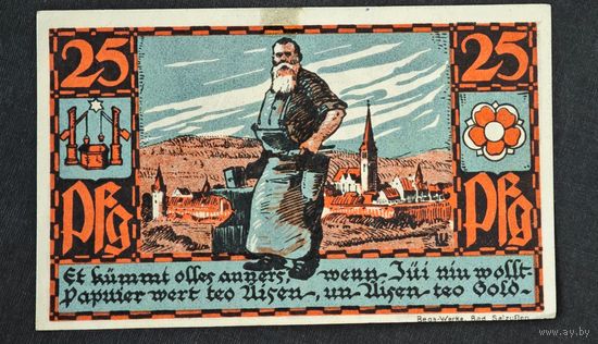 1921 год Германия 25 пфеннигов кузнец