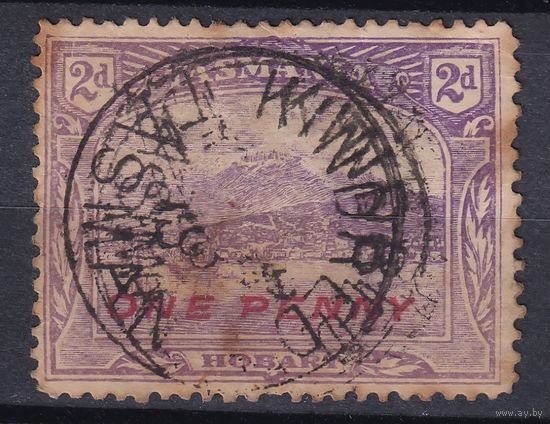 39.Aust. Великобритания. Австралийские штаты. Тасмания. Хобарт. 1912 г. Надпечатка нового номинала. 1p. Mi.#89A.