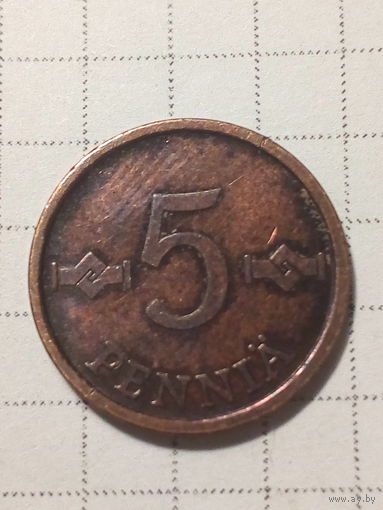 5 пенни Финляндия 1974 год.