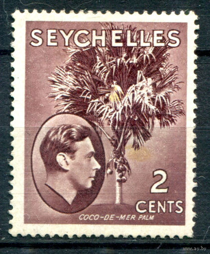Британские колонии - Сейшелы - 1938/49г. - король Георг VI, ландшафты, пальмы, 2 с - 1 марка - MH [Mi 121]. #3-WB-88-A-1