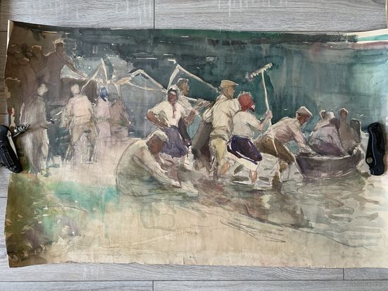 Большая акварель П.Крохолев 1960-70годы