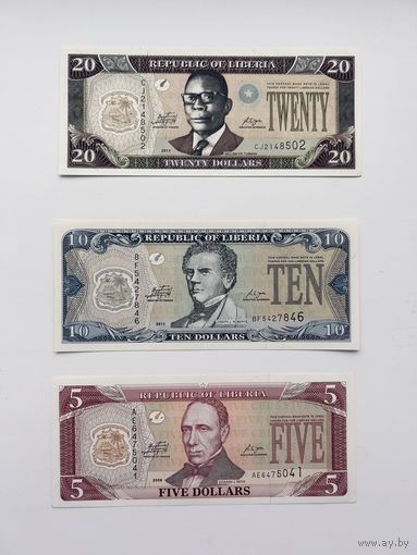 Либерия доллар 5, 10, 20.
