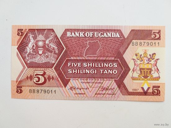 Уганда 5 шиллингов 1987г, unc, пресс.