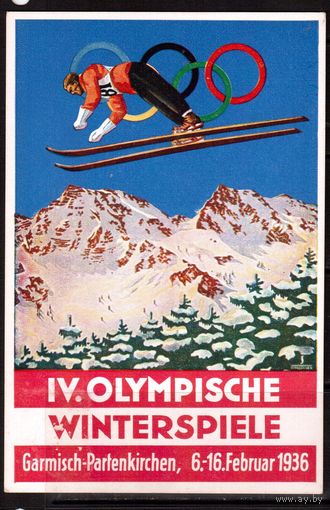 Германия-рейх-1936,(Мих.) Карточка(3)-цв.+СГ(3), ОИ-1936(зимн.)