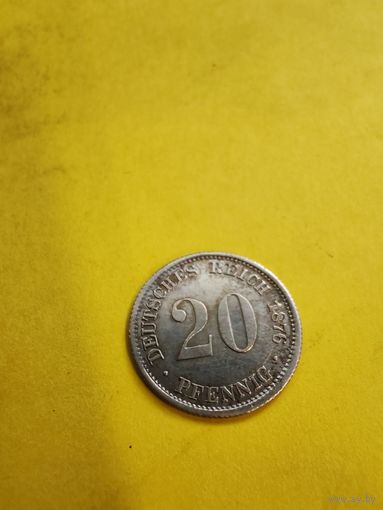 20 пфеннигов 1876 г. (D) супер монетка. Не частая. СМОТРИТЕ ДР. МОИ ЛОТЫ. Большая распродажа!