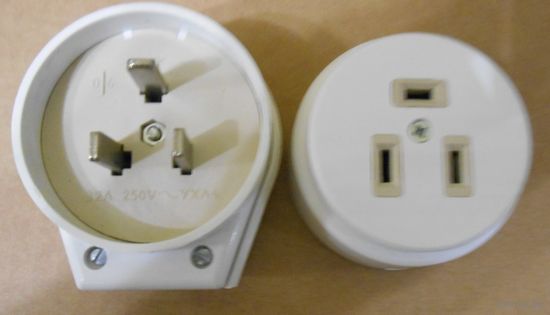 Разъем РШ-ВШ 32А 220В бел. РВШ 32-002 комплект розетка и вилка для подключения электроплиты и т.п.