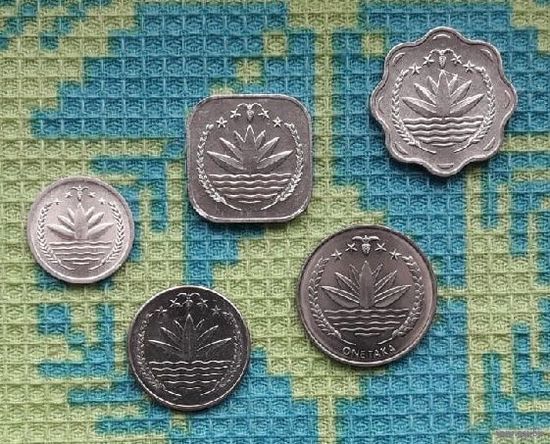 Бангладеш набор монет 1, 10, 25, 50 пойша; 1 така, UNC. Предложи свою цену или обмен!