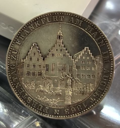 С рубля без мц! 1 талер 1863 Франкфурт proof редчайший ! тираж меньше 300 шт.