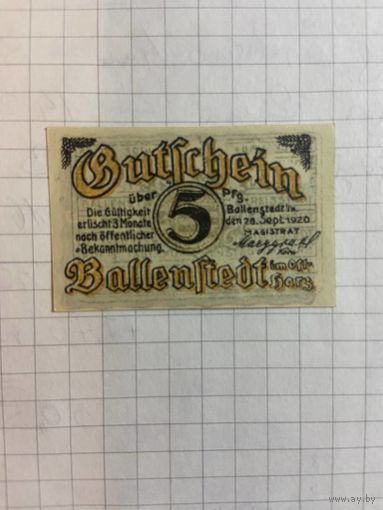 5 пфеннингов (нотгельды) г. Германия.