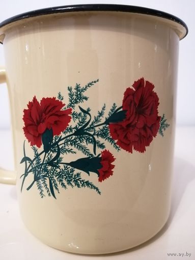 Кружка Гвоздики эмалированная СССР 900 мл. Состояние! Без сколов