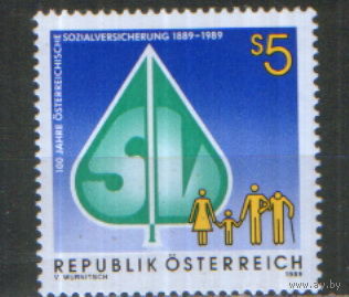 Полная серия из 1 марки 1989г. Австрия "100 лет социальному страхованию" MNH