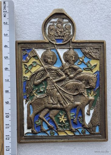 Меднолитая икон борис и глеб эмаль распродажа коллекции