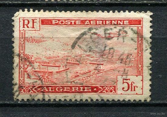 Французский Алжир - 1946 - Самолет над гаванью 5Fr - (есть тонкое место) - [Mi.251] - 1 марка. Гашеная.  (Лот 80GL)-T2P48