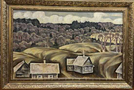 Дударенко Л.А;1972г;96,5/66,5см."За Хохловым", 1972г. Картон, масло. Размер с рамой 96,5х66,5 см.