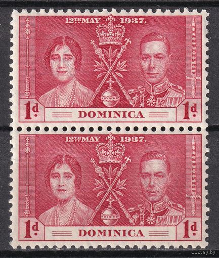 82.BrKS. Великобритания. Колонии.  Доминика. Коронация Георга VI и Елизаветы. 1937 г. 1P. Mi.#90. Пара. MNH.