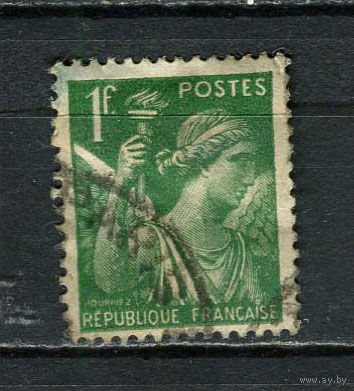 Франция - 1938/1942 - Стандарты. Ирис 1Fr - (есть тонкое место) - [Mi.394] - 1 марка. Гашеная.  (Лот 67EN)-T5P3