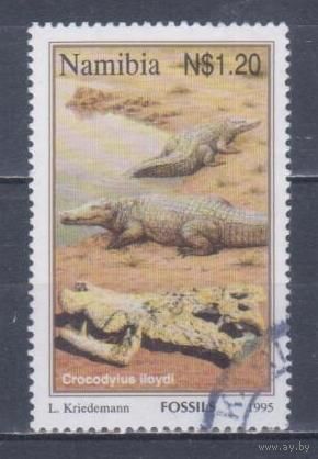 [865] Намибия 1995. Фауна.Рептилии.Крокодилы. Концовка  серии.Гашеная марка.