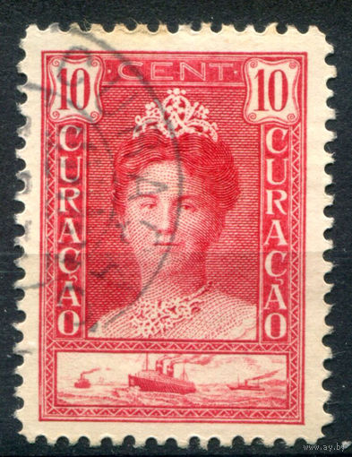 Нидерландские колонии - Кюрасао - 1928/30г. - 30 лет правления королевы Вильгельмины, 10 с - 1 марка - гашёная, есть немного жёлтых пятен сверху [Mi 95]. #3-WB-85-A-1