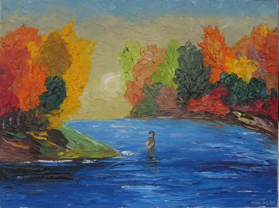 Картина маслом. "Осенняя ловля". Мастихин.