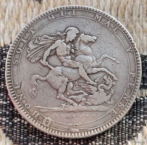 Великобритания 1 крона 1819 года, LIX. Георг III. Георгий Победоносец. Серебро 925. Сторгуй за свою цену, предложи обмен! Y350