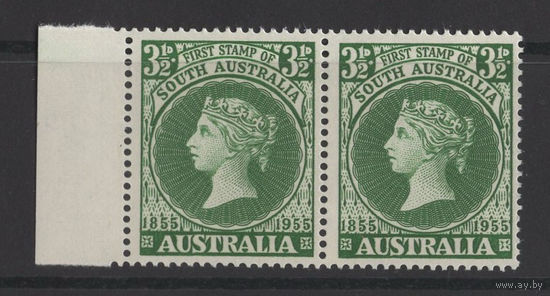 Австралия 1955 ** Queen Victoria, 100 лет первой марки в Южной Австралии, сцепка 2 марки с полем (Mi 258)