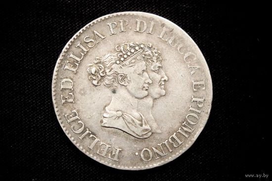 5 франков 1805 г. Лукка (Италия), Элиза Бонапарт и Феликс Паскаль Бачиокки. Кабинетная патина, пореже!