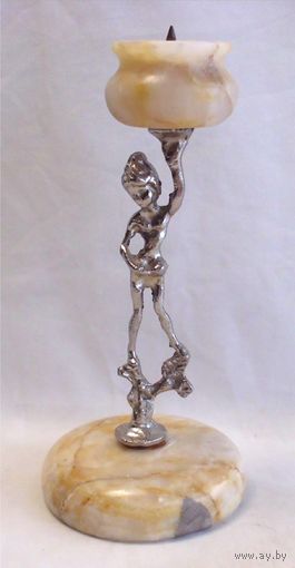 Подсвечник-статуэтка Мраморный оникс Бронза Серебрение Италия