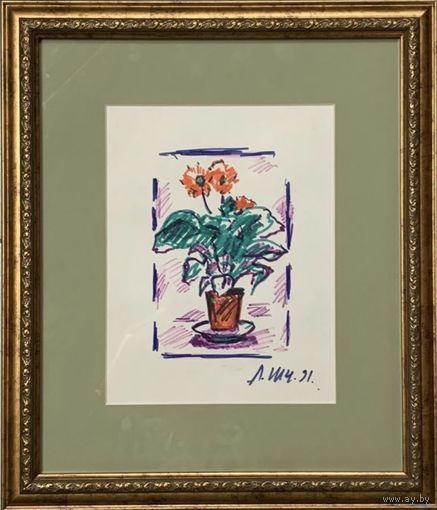 Щемелёв Л.Д. Бумага, фломастер. 1991г. Размер с рамой и паспарту 35,5х41,5 см.