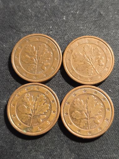 Германия 1 евроцент 2002 D,F,J,A