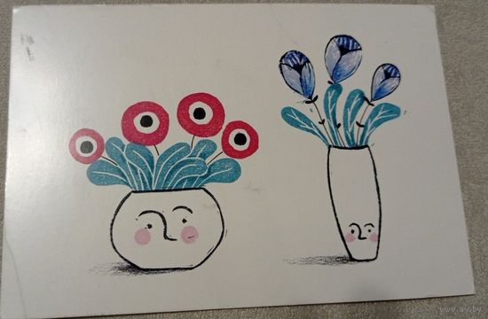 Посткроссинг. Открытка из Италии: "Happy Hairdo", худ. ван дер Вельде (10х15). Художественная марка, прошла почту.