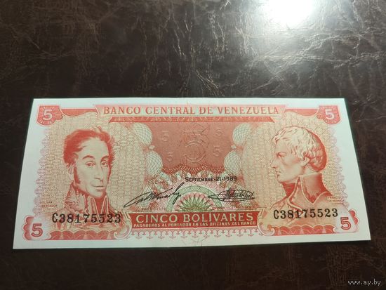 Венесуэла 5 боливаров образца 1989 года AUNC p70b