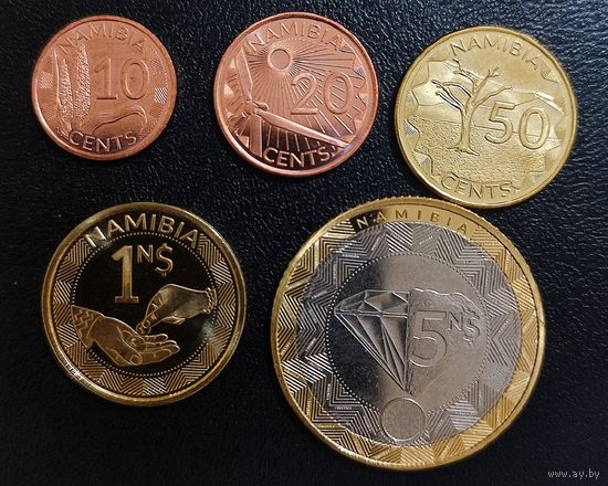 Намибия 10, 20, 50 центов 1, 5 долларов 2025 год (набор 5 монет).