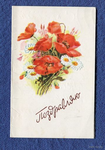 Открытка Поздравляю! - маки 1958г. Подписана