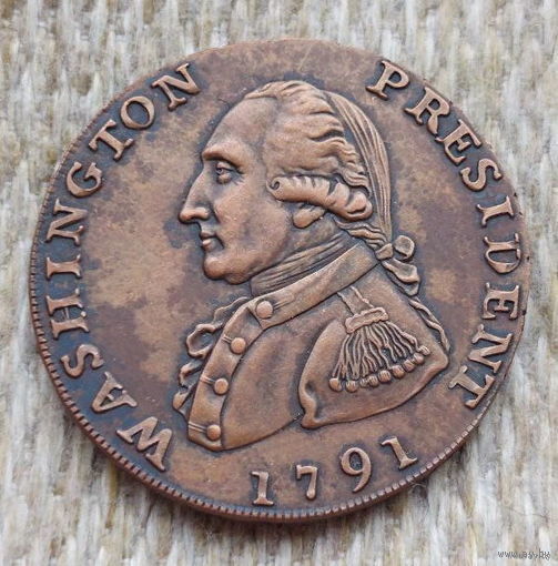 США 1 цент 1791 года. Президент Джордж Вашингтон. Гурт с надписью! Патина! Состояние! Предложи свою цену или обмен!