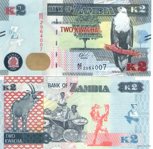 Замбия 2 квача 2022 год UNC