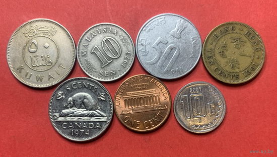Весь мир без Европы, 7 разных монет из 7 стран - 1