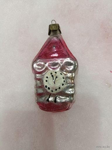 Елочные игрушки из стекла, домик с часами