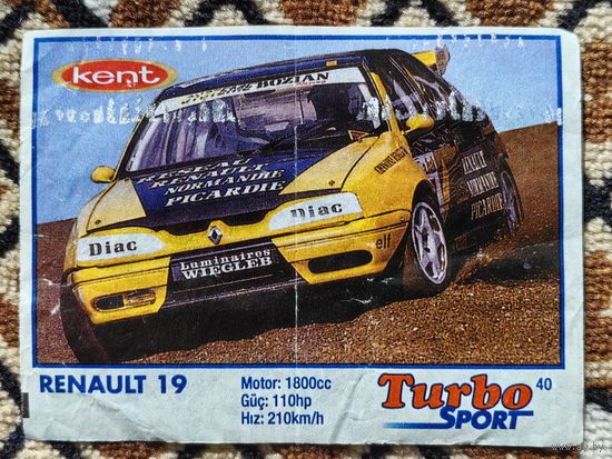 Вкладыш Turbo (Турбо) Sport (серия 1-70, Спорт, Blue), номер 40, Renault 19. Возможен небольшой торг.