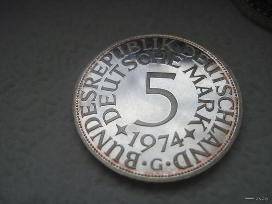 Германия ФРГ 5 марок 1974 г  G  Карлсруэ  СУПЕР СОСТОЯНИЕ  PROOF