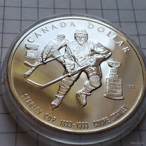 1 доллар Канады 1993 года .100-летие  Кубка Стенли. Серебро 925 пр.