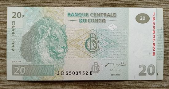 Werty71 Конго 20 франков 2003 Лев Львица Прайд UNC банкнота