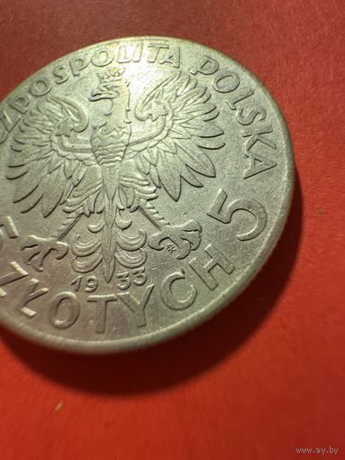Польша Ядвига 5 злотых 1933 под лапкой XF.серебро