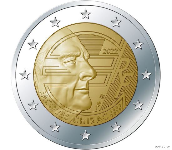 2 евро 2022 Франция  Жак Ширак  UNC из ролла