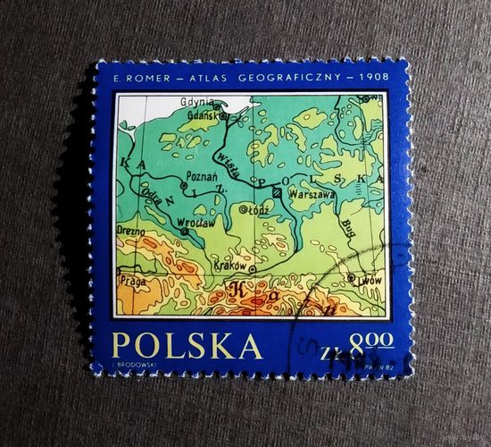 Марка Польша 1982 год Карта