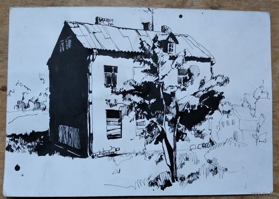 Уголок Гродно. Тушь. Бумага. Студенческая работа. 21х30 см