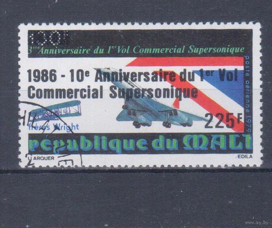 [2473] Мали 1986. Авиация.Самолет.Конкорд. Надпечатка. Гашеная марка.