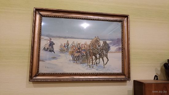 Картина живопись, акварель, довоенная Польша, автор, с рубля