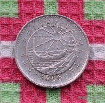 Мальта 5 центов 1986 года, UNC. Краб. Корабль.