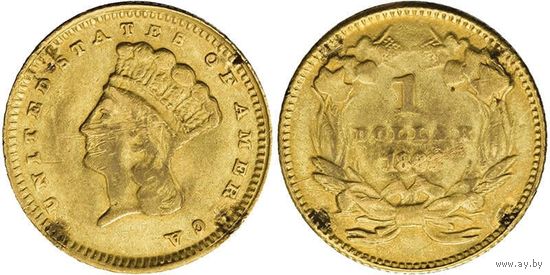 Редчайшая РАРИТЕТНАЯ ЗОЛОТАЯ монета США регулярный выпуск 1 доллар 1863 год мон двор Филадельфии тираж всего 6200 штук стоимость в MS состоянии 18000-25000 usd