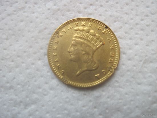 Редчайшая РАРИТЕТНАЯ ЗОЛОТАЯ монета США регулярный выпуск 1 доллар 1863 год мон двор Филадельфии тираж всего 6200 штук стоимость в MS состоянии 18000-25000 usd